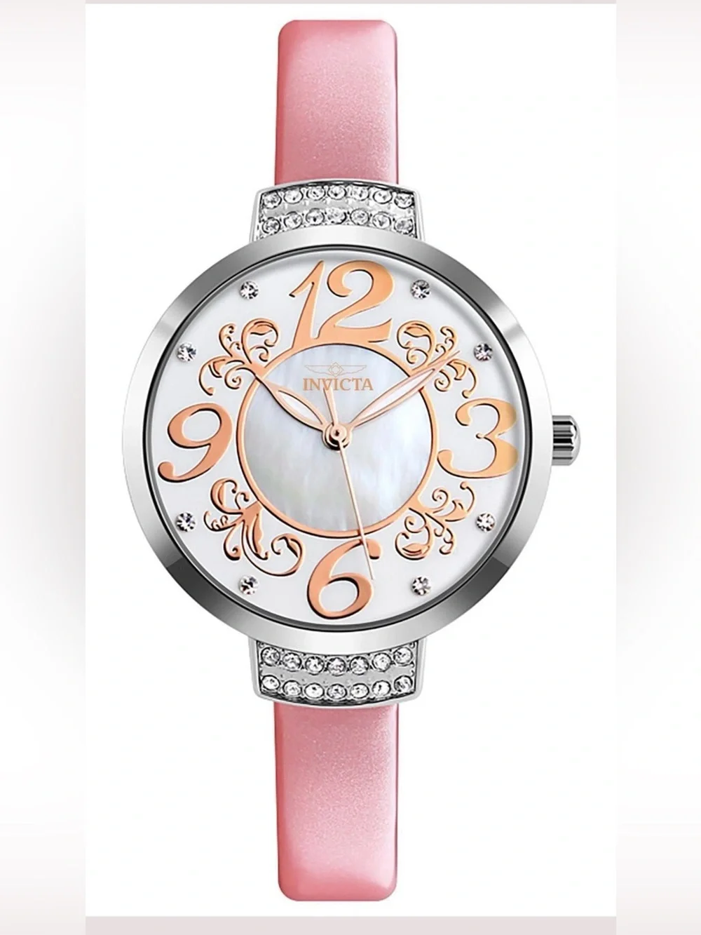Invicta Celestial 70338 Women’s Pink Band & Silver Case W/Crystals 33mm NIB